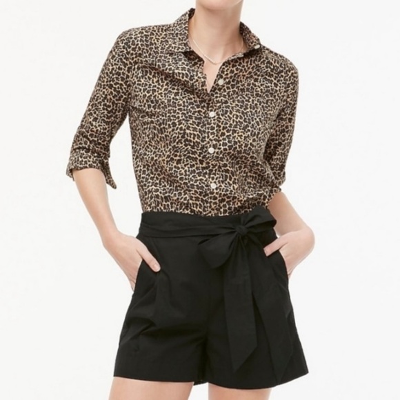 J CREW Poplin Tie Waist Shorts Black Pockets Cotton Sz 4 NEW - Picture 2 of 12